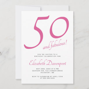 Convite Mínimo 50 e Fabuloso Aniversário Rosa