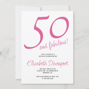 Convite Mínimo 50 e Fabuloso Aniversário Rosa