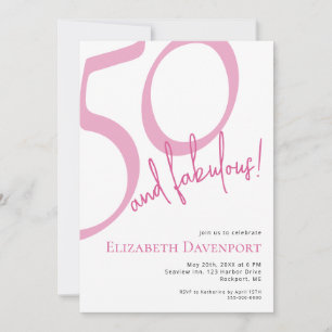 Convite Mínimo 50 e Fabuloso Aniversário Rosa