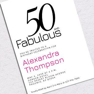Convite Mínimo 50 e Fabuloso Pink Aniversário de 50 anos