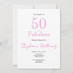 Convite Mínimo 50 e Fabuloso Rosa Aniversário de 50 anos