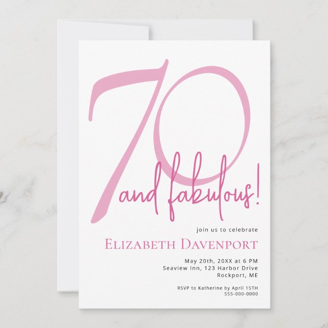Convite Mínimo 70 e Fabuloso Aniversário Rosa (Frente)