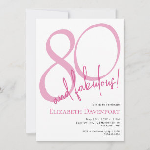 Convite Mínimo 80 e Fabuloso Aniversário Rosa