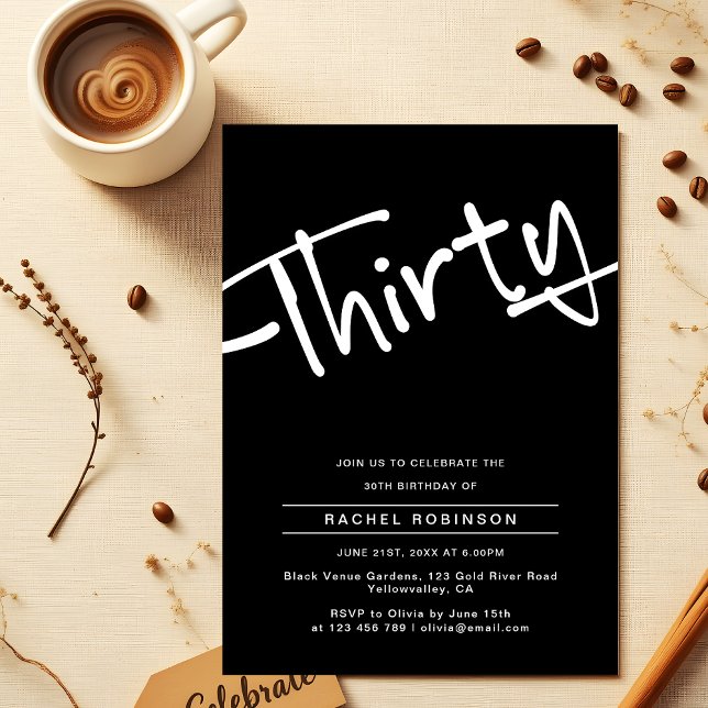 Convite Mínimo Adulto Negro 3aniversário de 30 anos (Criador carregado)