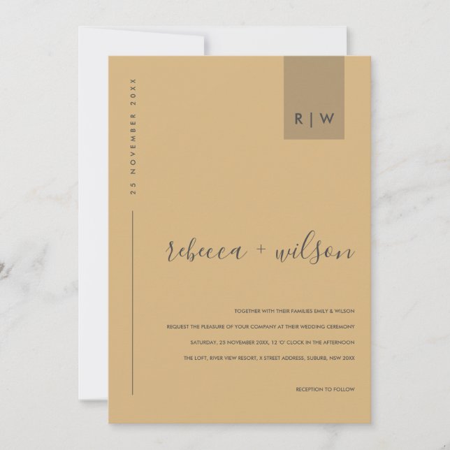 CONVITE MÍNIMO AMARELO AMARELO DE TIPOGRAFIA DE OCHRE (Frente)