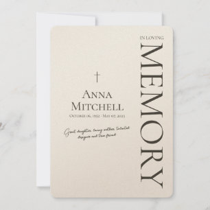 Convite Mínimo Beige No Funeral Da Memória De Adorto