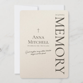 Convite Mínimo Beige No Funeral Da Memória De Adorto