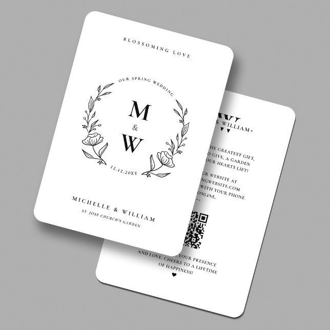 Convite Mínimo Boho Spring Weding Monograma Black White (Minimal Boho Spring Wedding Monogram Black White Invitation
)