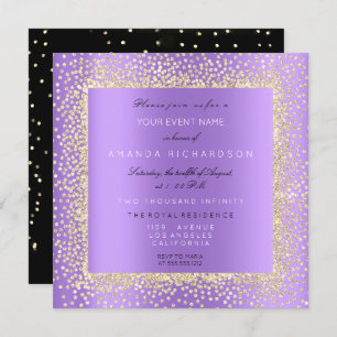 Convite Mínimo Champaigne Dourado Confetti Violeta Purp