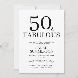 Convite Mínimo Cinquenta e Fabuloso Aniversário de 50 Anos