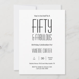 Convite Mínimo Cinquenta e Fabuloso Aniversário de 50 anos