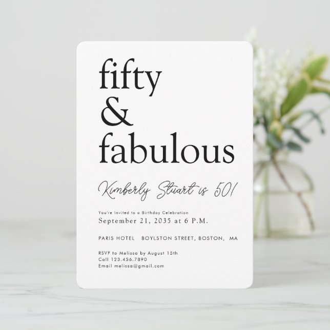 Convite Mínimo Cinquenta e Fabuloso Aniversário de 50 anos (Em pé/Frente)