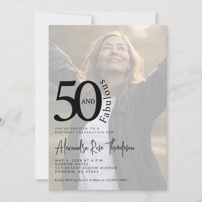 Convite Mínimo Cinquenta e Fabuloso Foto 50º Aniversário (Frente)