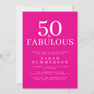 Convite Mínimo Cinquenta Fabuloso Rosa Aniversário de 50 a