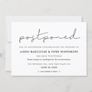 Convite Mínimo comunicado adiado manuscrito