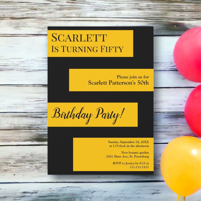 Convite Mínimo de 50º aniversário de chic negro e Dourado  (Criador carregado)