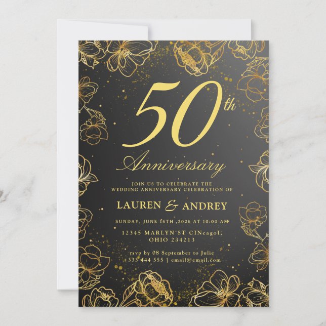 Convite Mínimo de 50 Anos de Casamento (Frente)