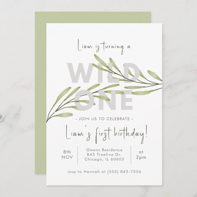 Convite mínimo de aniversário de flor selvagem (Frente/Verso)