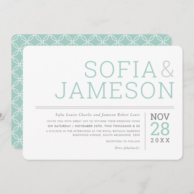 Convite MÍNIMO DE CASAMENTO simples, moderna, cinza pastel (Frente/Verso)