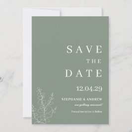Convite Mínimo de Casamento Verde do Moderno Salve a Data