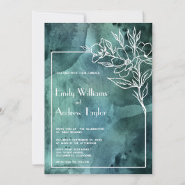 Convite mínimo de cor aquática verde esmeralda
