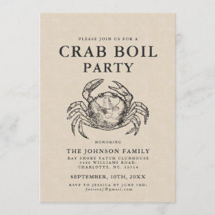Convite Mínimo de Crab Boil Vintage Style Crab Conite