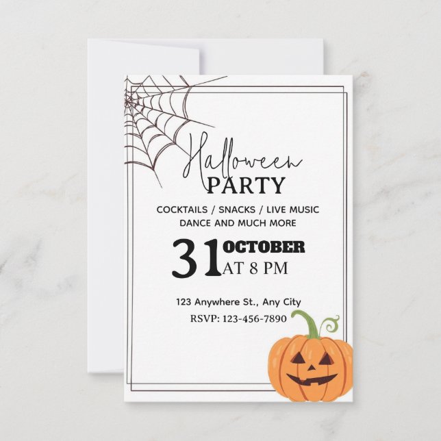 Convite Mínimo de Festa de Halloween - Editável (Frente)