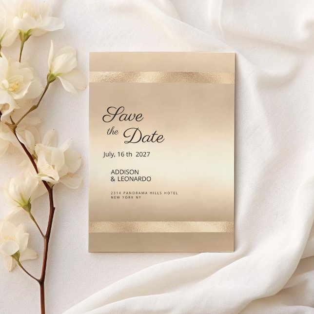 Convite Mínimo de ouro para champanhe de luxo Guarde a Dat (Luxury champagne gold minimalist Save the Date)