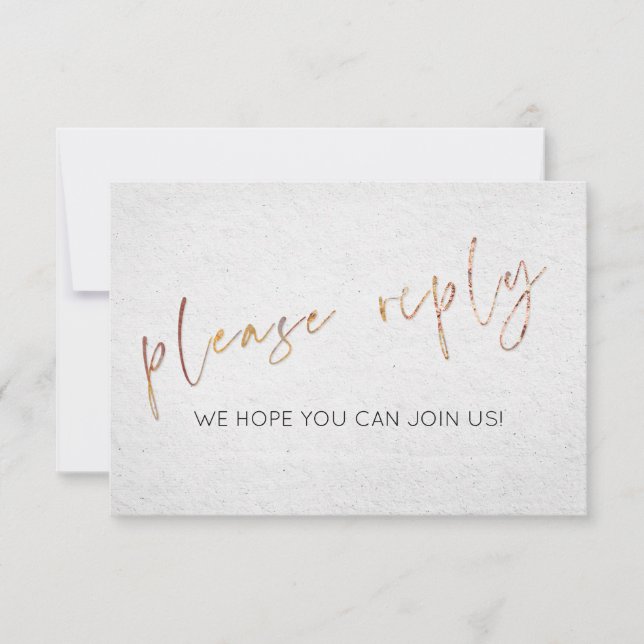 Convite Mínimo de refeições RSVP de Casamento Dourado de T (Frente)