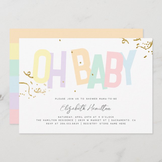 Convite Mínimo do Rainbow Gênero Neutro Oh Chá de fraldas (Frente/Verso)