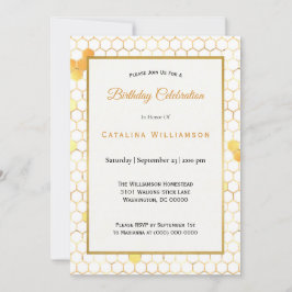 Convite Mínimo Dourado Aniversário de Honeycomb