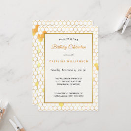Convite Mínimo Dourado Aniversário de Honeycomb
