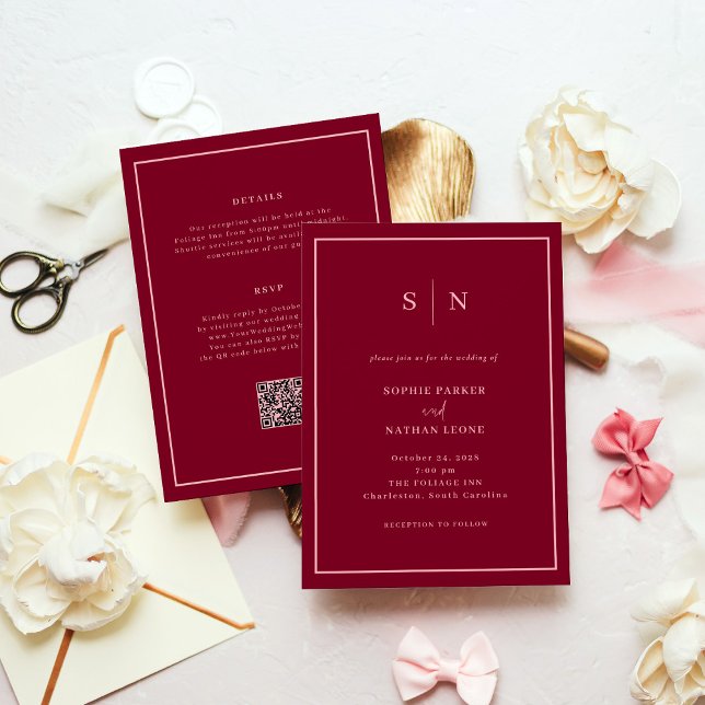 Convite Mínimo e Chic Burgundy | Casamento Tudo em Um (Criador carregado)