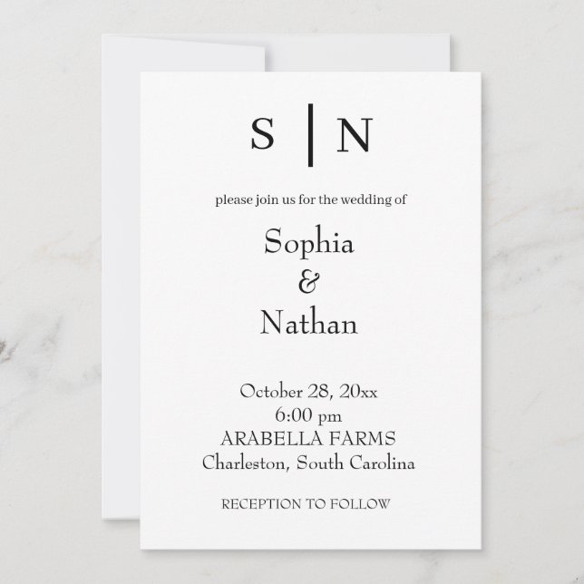 Convite Mínimo e Chic | Casamento Branco (Frente)