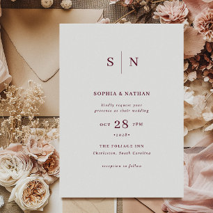 Convite Mínimo e Chic Casamento Branco e Borgonha