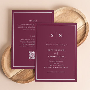 Convite Mínimo e Chic   Casamento Burgundy Tudo em Um