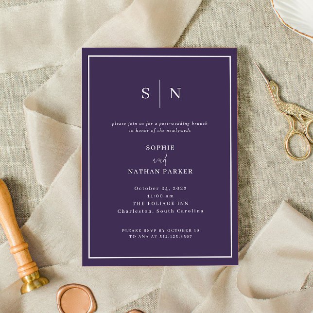 Convite Mínimo e Chic | Casamento Poste Elegante Brunch (A colorful, elegant purple invitation for your post-wedding brunch)