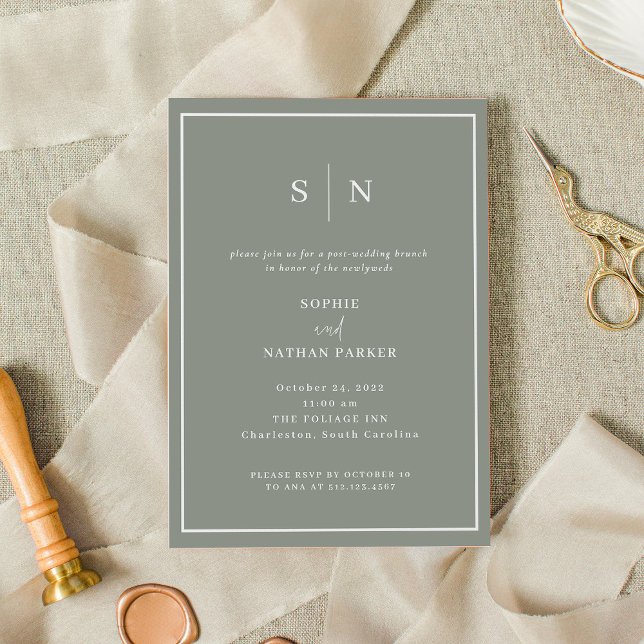 Convite Mínimo e Chic | Casamento Poste Elegante Brunch (A classic, sage green invitation for your post-wedding brunch)