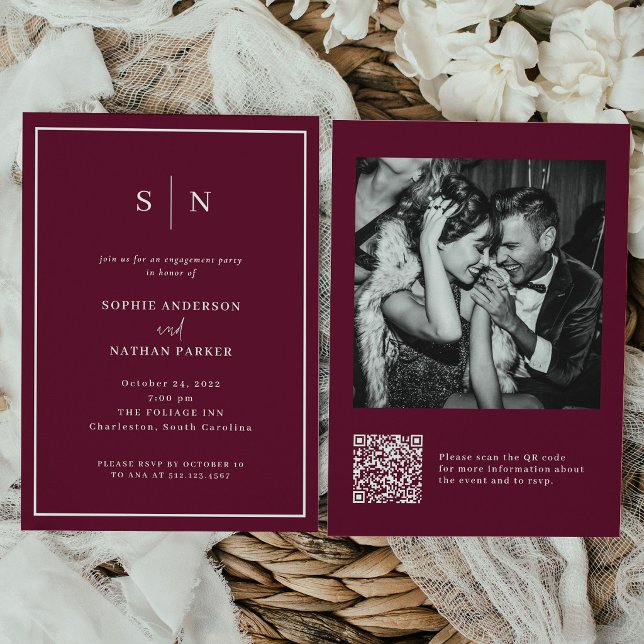 Convite Mínimo e Chic | Código QR de Foto do Festa de Noiv (Criador carregado)