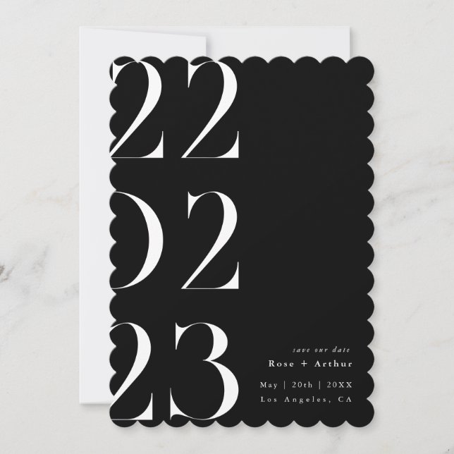 Convite Mínimo e chique preto e branco Save the date (Frente)
