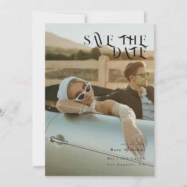 Convite Mínimo e chique preto e branco Save the date (Frente)