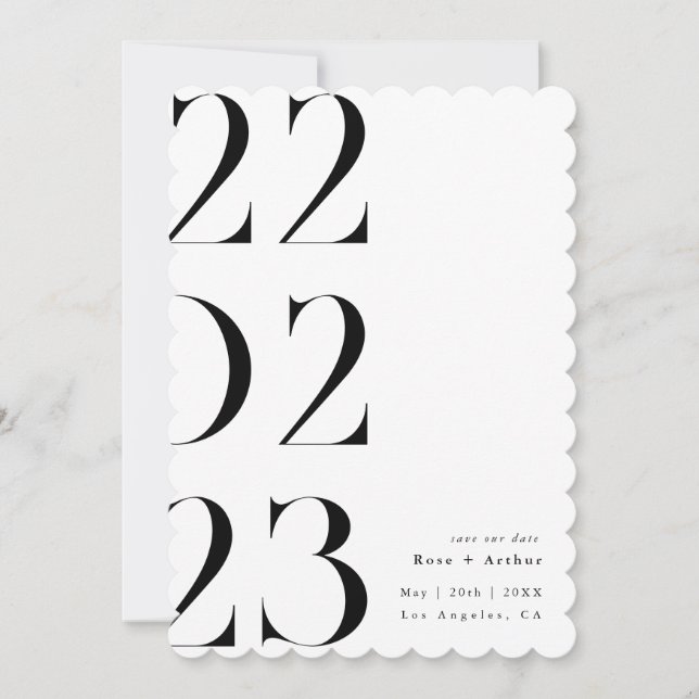 Convite Mínimo e chique preto e branco Save the date (Frente)