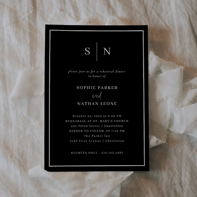 Convite Mínimo e preto-chico | Janto de ensaio Elegante (A dark, black, modern and elegant choice for your wedding rehearsal dinner invitation)