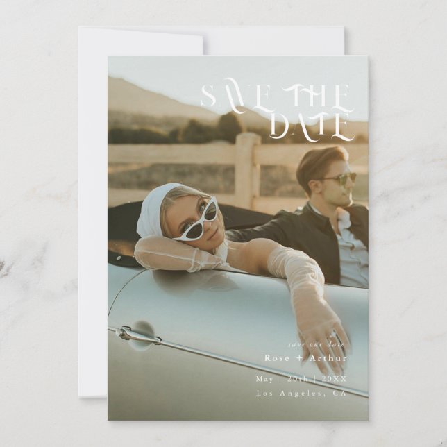 Convite Mínimo e preto-e-branco Salve a data (Frente)