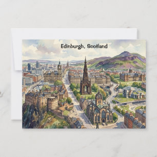 Convite Mínimo Edimburgo Escócia Vista da Cidade Aquarela
