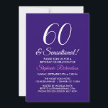 Convite Mínimo Elegante 60 e Partido Roxo Sensacional<br><div class="desc">Elegante Minimalista 60 e Convite de festas Roxo Sensacional Personalizam este elegante convite de aniversário roxo com o nome da pessoa que celebra um dia muito especial em sua vida. Um aniversário de 60 anos é um marco especial para celebrar. Marque a ocasião criando uma festa e enviando convites para...</div>