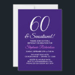 Convite Mínimo Elegante 60 e Partido Roxo Sensacional<br><div class="desc">Elegante Minimalista 60 e Convite de festas Roxo Sensacional Personalizam este elegante convite de aniversário roxo com o nome da pessoa que celebra um dia muito especial em sua vida. Um aniversário de 60 anos é um marco especial para celebrar. Marque a ocasião criando uma festa e enviando convites para...</div>