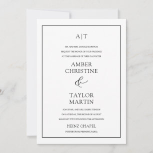 Convite Mínimo Elegante preto e branco simples