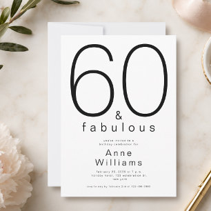 Convite Mínimo Moderno 60 e Fabuloso Aniversário de 60 ano
