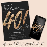 Convite Mínimo Moderno aniversário de 40 anos Negro Sassy<br><div class="desc">Convite Moderno Minimalista Negra aniversário de 40 anos Dourada. Eleve seu aniversário de marco com um toque de talento sassy usando nosso design de convite. Essa obra-prima contemporânea combina facilmente sotaques Dourados e negros elegantes para criar um convite que exude sofisticação e estilo. Com um charme sombrio, esta design minimalista...</div>